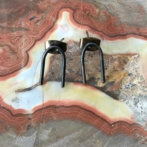Silver oxidized U shaped stud earrings